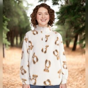 🆕Cozy Teddy Bear Print Fleece Pullover